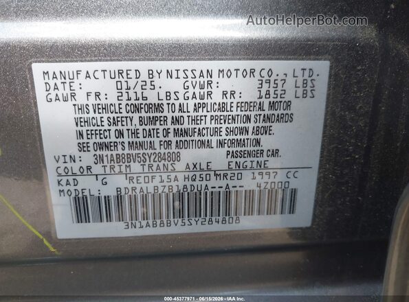 3N1AB8BV5SY284808 2025 NISSAN SENTRA Gray Widok komory silnika