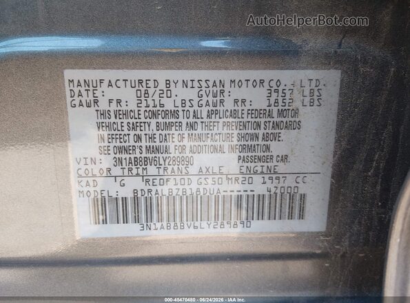 3N1AB8BV6LY289890 2020 NISSAN SENTRA Black ძრავის განყოფილების ხედი