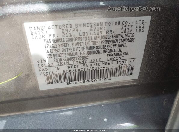 3N1AB8BV6SY229882 2025 NISSAN SENTRA Gray Вид підкапотного простору