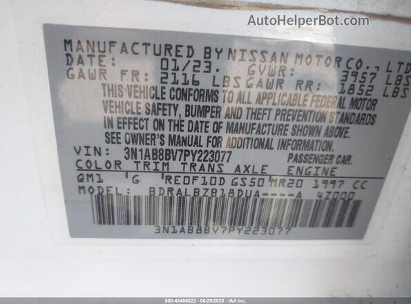 3N1AB8BV7PY223077 2023 NISSAN SENTRA White Widok komory silnika