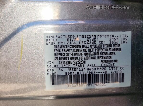 3N1AB8BV7RY292001 2024 NISSAN SENTRA Gray Vista de la etiqueta del VIN