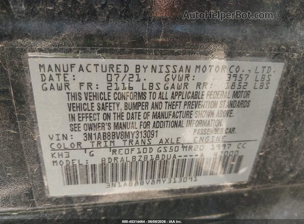 3N1AB8BV8MY313091 2021 NISSAN SENTRA Black Vista del compartimento del motor