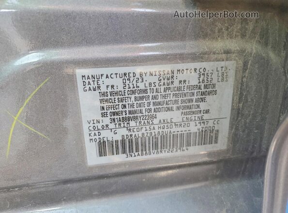 3N1AB8BV8RY223964 2024 NISSAN SENTRA Charcoal Vista de la etiqueta del VIN