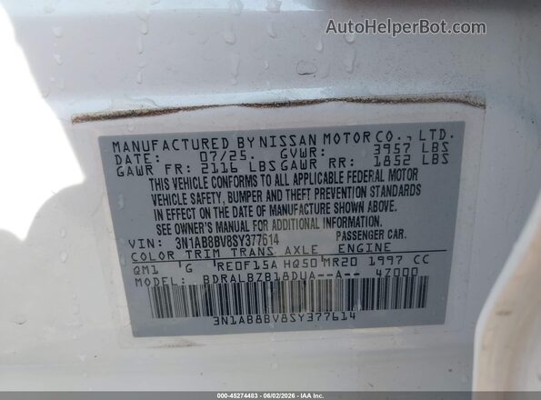 3N1AB8BV8SY377614 2025 NISSAN SENTRA White Engine compartment view