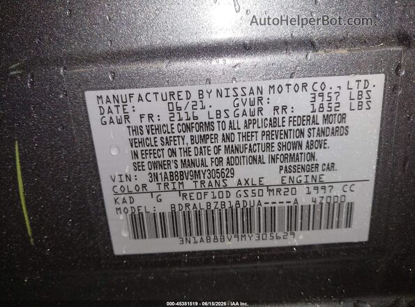 3N1AB8BV9MY305629 2021 NISSAN SENTRA Gray Widok komory silnika