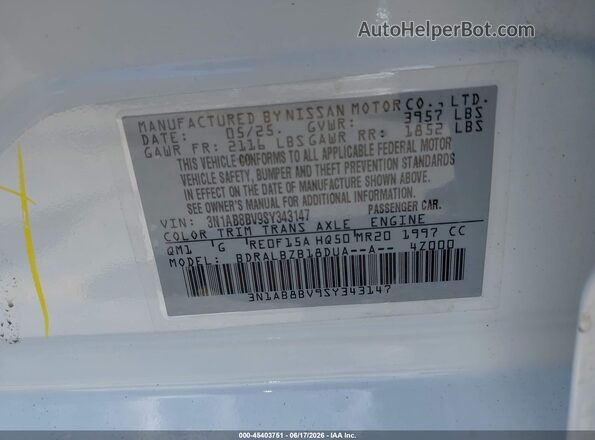 3N1AB8BV9SY343147 2025 NISSAN SENTRA White Vista del compartimento del motor