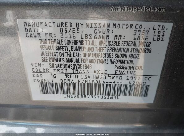 3N1AB8BV9SY351846 2025 NISSAN SENTRA Gray Engine compartment view