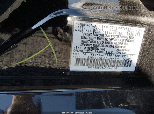 3N1AB8BV9SY415870 2025 NISSAN SENTRA Black Вид підкапотного простору