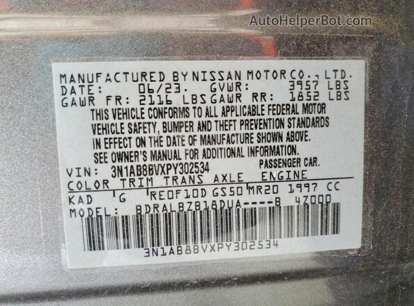 3N1AB8BVXPY302534 2023 NISSAN SENTRA Charcoal Engine compartment view