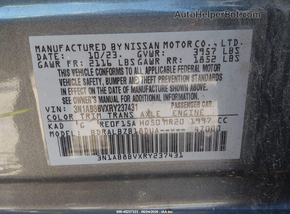 3N1AB8BVXRY237431 2024 NISSAN SENTRA Gray Engine compartment view