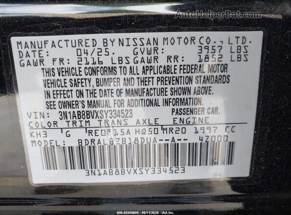3N1AB8BVXSY334523 2025 NISSAN SENTRA Black ძრავის განყოფილების ხედი