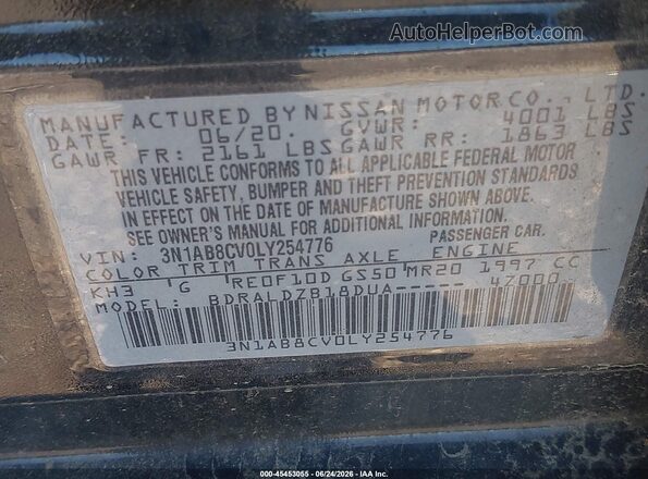 3N1AB8CV0LY254776 2020 NISSAN SENTRA Black Vista del compartimento del motor