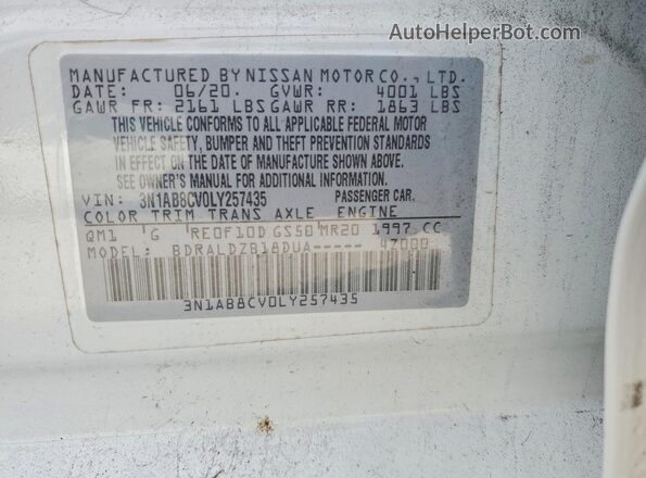 3N1AB8CV0LY257435 2020 NISSAN SENTRA White VIN sticker view
