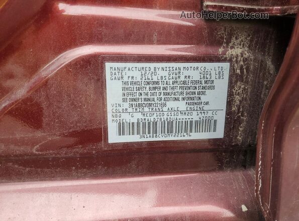 3N1AB8CV0MY221696 2021 NISSAN SENTRA Бордовый 