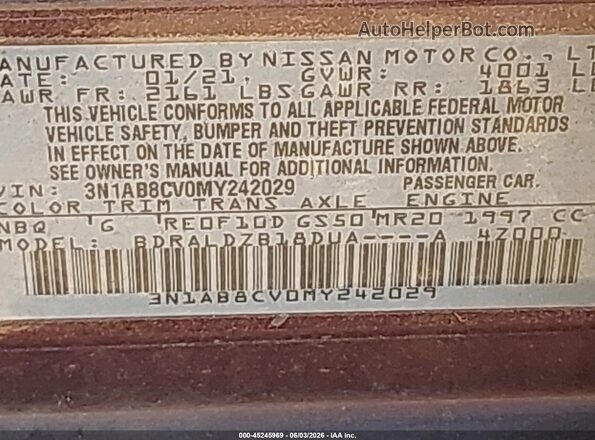 3N1AB8CV0MY242029 2021 NISSAN SENTRA Красный Вид подкапотного пространства