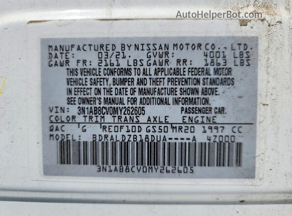3N1AB8CV0MY262605 2021 NISSAN SENTRA Белый 