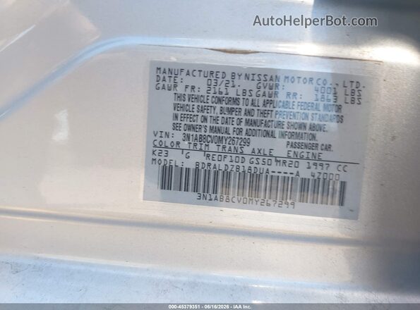 3N1AB8CV0MY267299 2021 NISSAN SENTRA Silver Vista del compartimento del motor