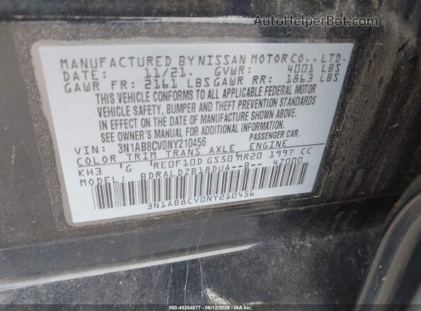 3N1AB8CV0NY210456 2022 NISSAN SENTRA Black Շարժիչի բաժամունքի տեսք