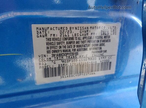 3N1AB8CV0PY239166 2023 NISSAN SENTRA Blue Widok komory silnika