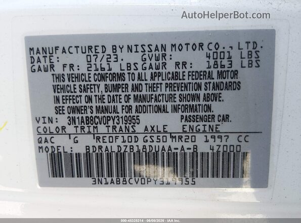 3N1AB8CV0PY319955 2023 NISSAN SENTRA White Вид підкапотного простору