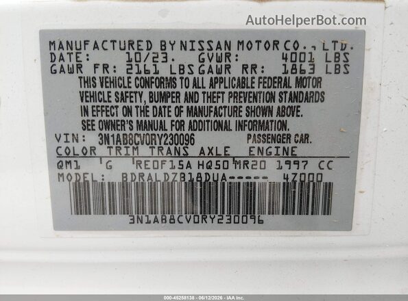 3N1AB8CV0RY230096 2024 NISSAN SENTRA White Vista del compartimento del motor