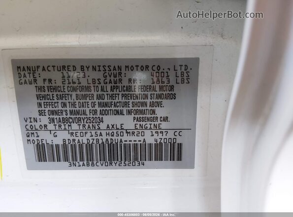 3N1AB8CV0RY252034 2024 NISSAN SENTRA White Engine compartment view