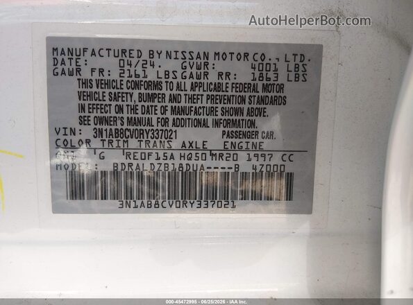 3N1AB8CV0RY337021 2024 NISSAN SENTRA White Շարժիչի բաժամունքի տեսք