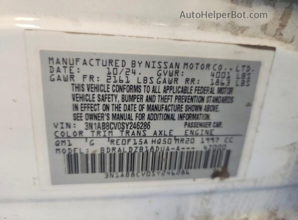 3N1AB8CV0SY246286 2025 NISSAN SENTRA White VIN sticker view