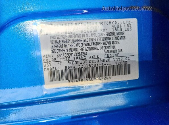 3N1AB8CV1LY264264 2020 NISSAN SENTRA Blue 