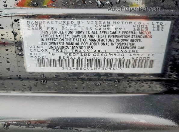 3N1AB8CV1MY309155 2021 NISSAN SENTRA Black VIN կոդի պիտակի տեսք