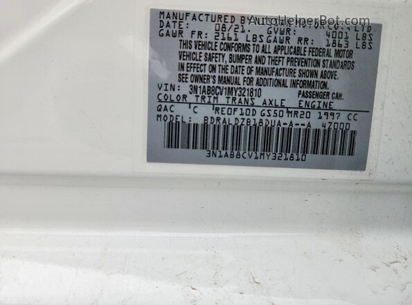 3N1AB8CV1MY321810 2021 NISSAN SENTRA White Vista del compartimento del motor