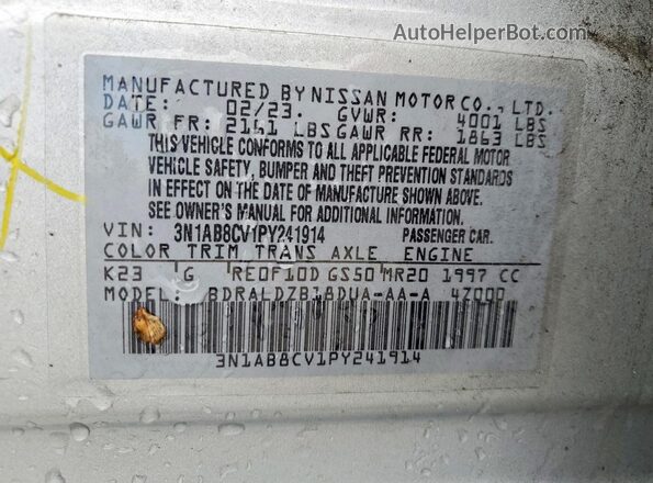 3N1AB8CV1PY241914 2023 NISSAN SENTRA Silver 