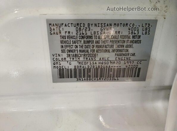 3N1AB8CV1RY203361 2024 NISSAN SENTRA White 