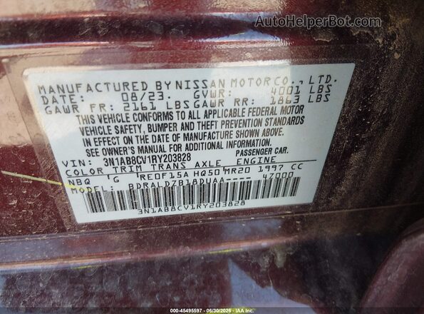 3N1AB8CV1RY203828 2024 NISSAN SENTRA Maroon Vista del compartimento del motor