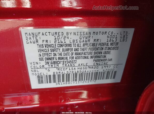 3N1AB8CV1SY245972 2025 NISSAN SENTRA Red Շարժիչի բաժամունքի տեսք