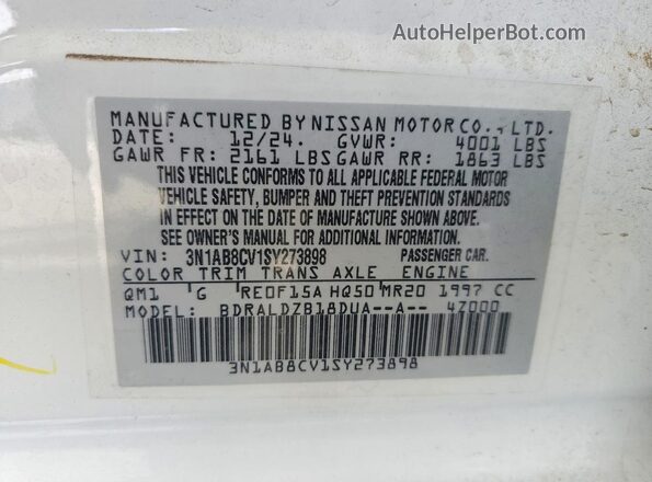 3N1AB8CV1SY273898 2025 NISSAN SENTRA White 