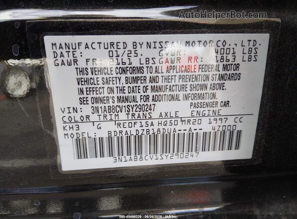 3N1AB8CV1SY290247 2025 NISSAN SENTRA Black ძრავის განყოფილების ხედი