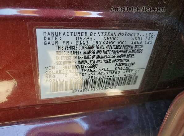 3N1AB8CV1SY336983 2025 NISSAN SENTRA Бордовый 
