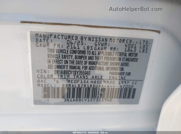 3N1AB8CV1SY355940 2025 NISSAN SENTRA White Widok komory silnika