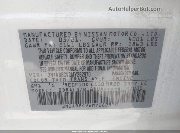 3N1AB8CV2MY282970 2021 NISSAN SENTRA White Widok komory silnika