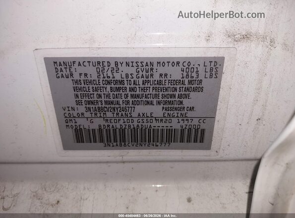 3N1AB8CV2NY246777 2022 NISSAN SENTRA White Вид підкапотного простору