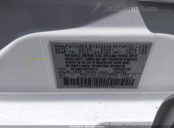 3N1AB8CV2NY256712 2022 NISSAN SENTRA Белый Вид подкапотного пространства