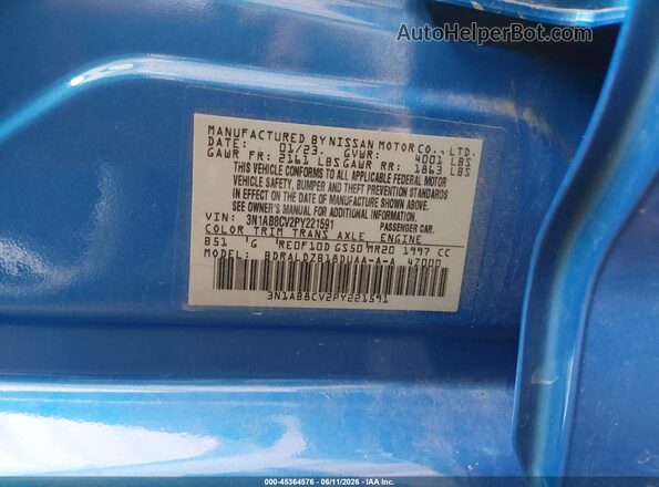 3N1AB8CV2PY221591 2023 NISSAN SENTRA Blue Շարժիչի բաժամունքի տեսք
