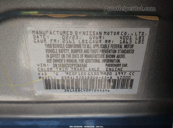 3N1AB8CV2PY244546 2023 NISSAN SENTRA Gray Շարժիչի բաժամունքի տեսք