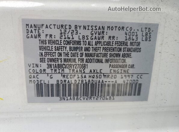 3N1AB8CV2RY270681 2024 NISSAN SENTRA White Widok komory silnika