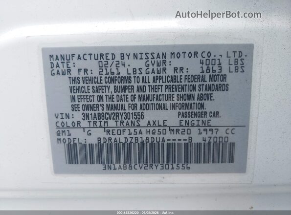 3N1AB8CV2RY301556 2024 NISSAN SENTRA Белый Вид подкапотного пространства