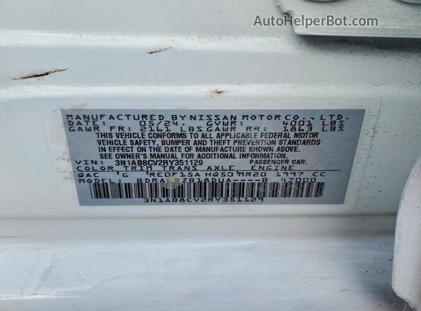 3N1AB8CV2RY351129 2024 NISSAN SENTRA White Вид наклейки з VIN-кодом