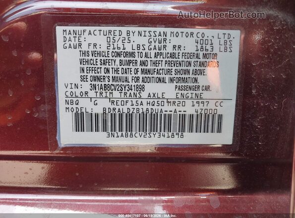 3N1AB8CV2SY341898 2025 NISSAN SENTRA Burgundy Widok komory silnika