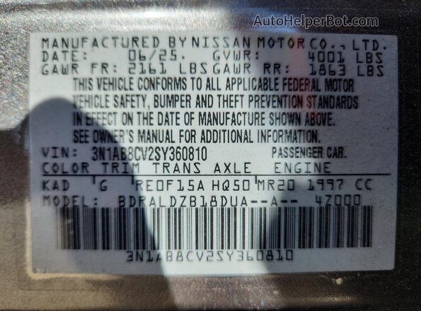 3N1AB8CV2SY360810 2025 NISSAN SENTRA Gray 