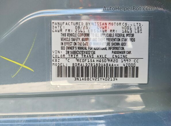 3N1AB8CV2SY402134 2025 NISSAN SENTRA Gray VIN կոդի պիտակի տեսք